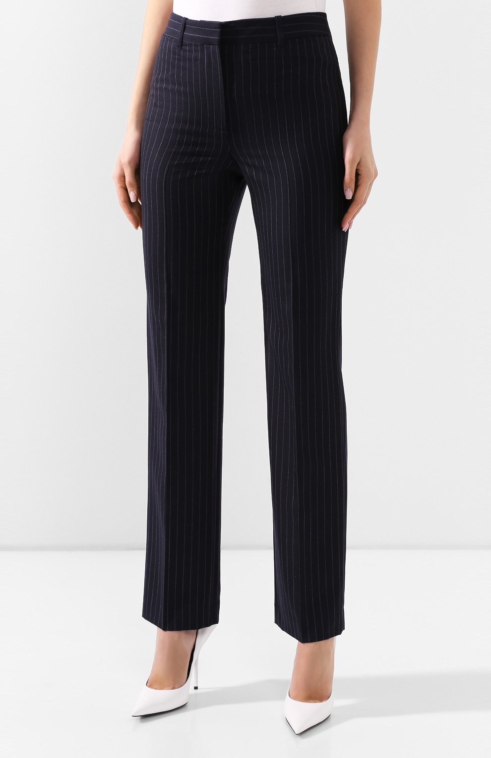 Шерстяные брюки VICTORIA BECKHAM темно-синего цвета по цене 106500 руб., арт. 1220WTR001203C, фото 3 Шерстяные брюки VICTORIA BECKHAM, арт. 1220WTR001203C, фото 3