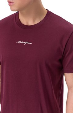 Мужская хлопковая футболка DOLCE & GABBANA бордового цвета, арт. G8RN8Z/G7NUB | Фото 5 (Материал внешний: Хлопок; Длина (для топов): Стандартные; Материал сплава: Проставлено; Рукава: Короткие; Драгоценные камни: Проставлено; Принт: Без принта; Стили: Кэжуэл; Кросс-КТ: Джерси; Мужское Кросс-КТ: Футболка-одежда)
