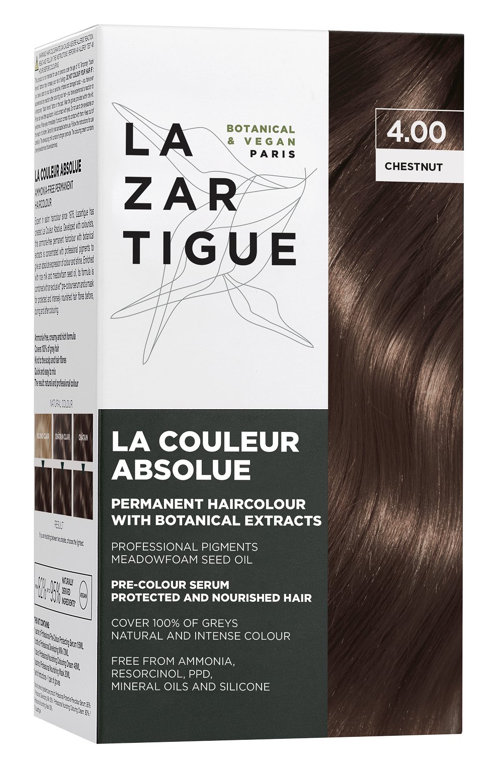 Перманентная безаммиачная краска для волос абсолютный цвет, оттенок каштан 4.00 (15+70+48+20ml) LAZARTIGUE, арт. 10L01808B, фото 1