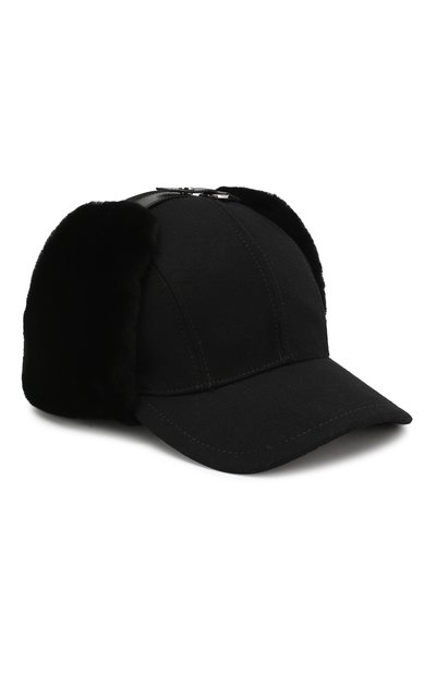 Мужская шерстяная бейсболка с меховыми вставками PRADA, арт. 2HC084-2BKH-F0002