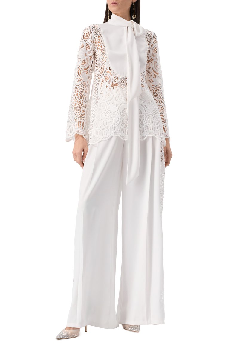 Женские брюки ZUHAIR MURAD белого цвета, арт. RTR25355/MAPL002 | Фото 2 (Материал внешний: Синтетический материал; Стили: Кэжуэл; Женское Кросс-КТ: Брюки-одежда; Кросс-КТ: костюм; Силуэт Ж (брюки и джинсы): Широкие; Длина (брюки, джинсы): Стандартные; Автоматизация состава: Проставлено; Автоматизация ТО: Проставлено)
