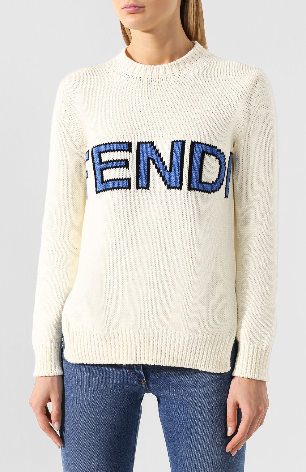 Хлопковый пуловер FENDI белого цвета по цене 48900 руб., арт. FAE137 A6JF, фото 3 Хлопковый пуловер FENDI, арт. FAE137 A6JF, фото 3