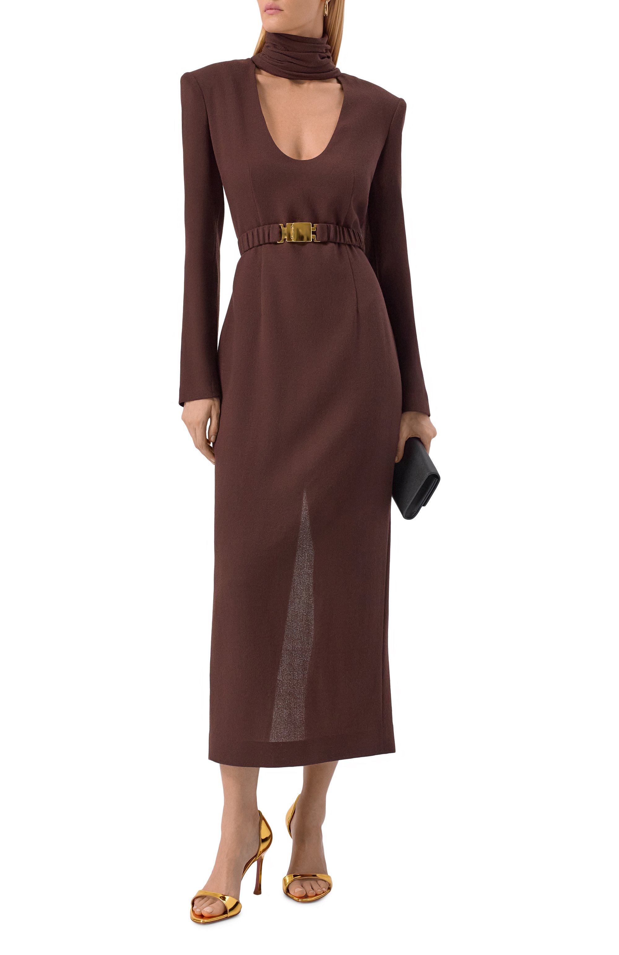 Шерстяное платье ROWEN ROSE коричневого цвета по цене 141500 руб., арт. DRS_RR415/CREPE, фото 2 Шерстяное платье ROWEN ROSE, арт. DRS_RR415/CREPE, фото 2