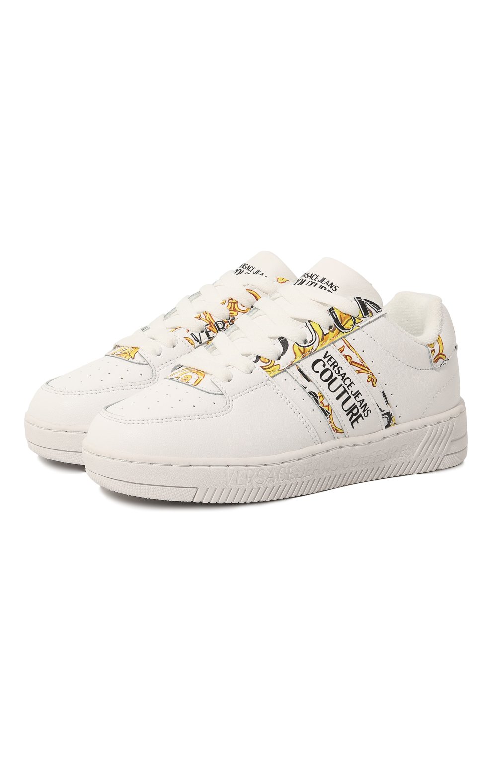 Кожаные кеды VERSACE JEANS COUTURE белого цвета по цене 22300 руб., арт. 74VA3SJ7/ZP208/35, фото 1 Кожаные кеды VERSACE JEANS COUTURE, арт. 74VA3SJ7/ZP208/35, фото 1