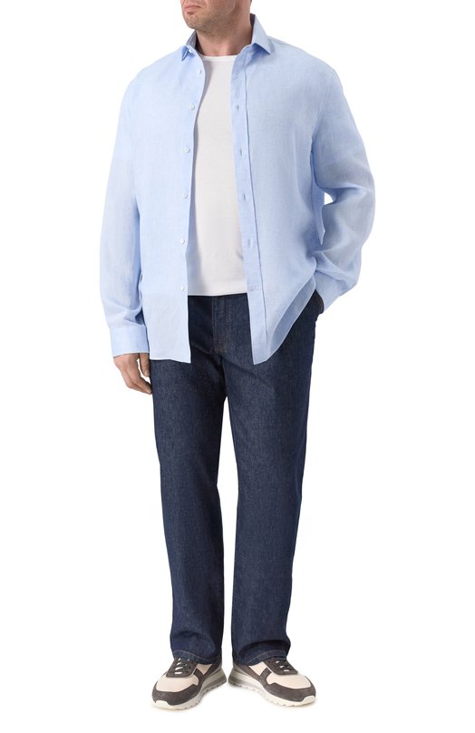 Льняная рубашка Brunello Cucinelli MM6840627 Голубой  MM6840627 Фото 2