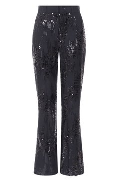 Женские брюки с отделкой пайетками THE KOOPLES черного цвета, арт. FPAN30001K | Фото 1 (Длина (брюки, джинсы): Стандартные; Материал внешний: Вискоза; Женское Кросс-КТ: Брюки-одежда; Силуэт Ж (брюки и джинсы): Расклешенные; Кросс-КТ: костюм; Стили: Романтичный; Автоматизация состава: Проставлено; Автоматизация ТО: Проставлено)