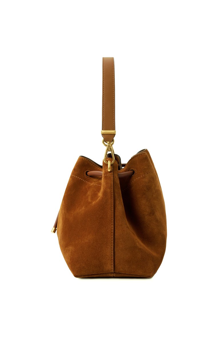 Женская сумка cinch medium JIMMY CHOO коричневого цвета, арт. B0N B0N BCKT E/W/SUE | Фото 4 (Драгоценные камни: Проставлено; Материал сплава: Проставлено; Размер: medium; Материал: Натуральная кожа, Натуральная замша; Ремень/цепочка: На ремешке)