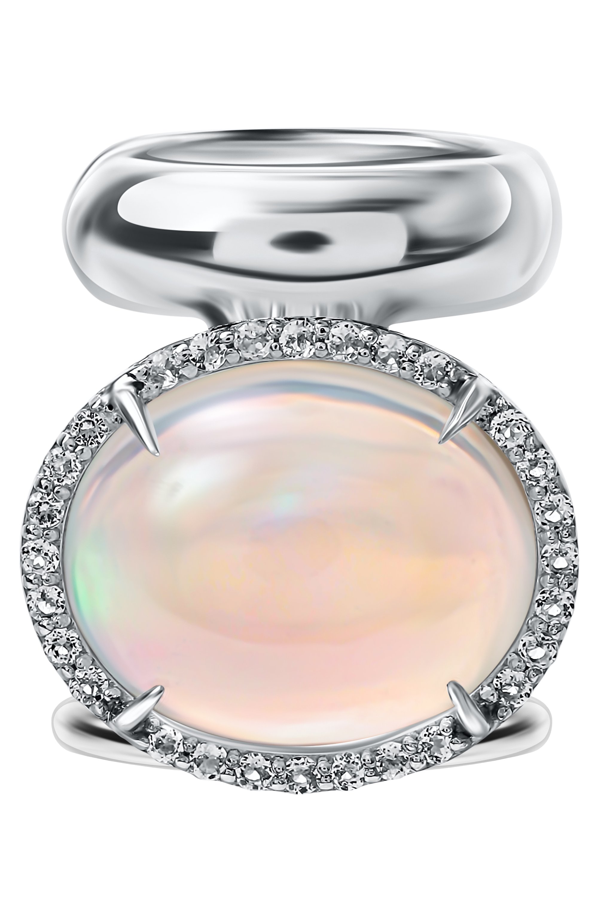 Кафф с опалом и топазами MOONKA серебряного цвета по цене 27300 руб., арт. OPL-925SL-CF00-OPL, фото 1 Кафф с опалом и топазами MOONKA, арт. OPL-925SL-CF00-OPL, фото 1