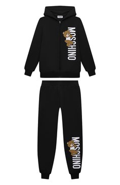 Детского комплект из толстовки и брюк MOSCHINO черного цвета, арт. HUK03M/LDA27/10-14 | Фото 1 (Рукава: Длинные; Материал сплава: Проставлено; Материал внешний: Хлопок; Драгоценные камни: Проставлено; Мальчики Кросс-КТ: Костюмы-спорт; Ро�стовка одежда: 10 - 11 лет | 140 - 146см, 12 лет | 152 см)