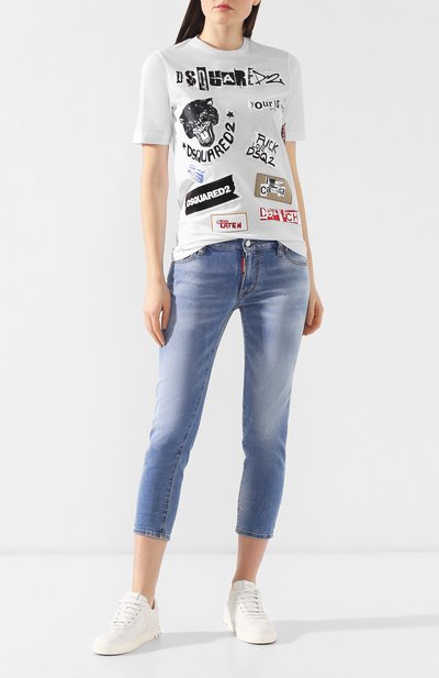 Хлопковая футболка DSQUARED2 белого цвета по цене 29650 руб., арт. S75GC0982/S22427, фото 2 Хлопковая футболка DSQUARED2, арт. S75GC0982/S22427, фото 2
