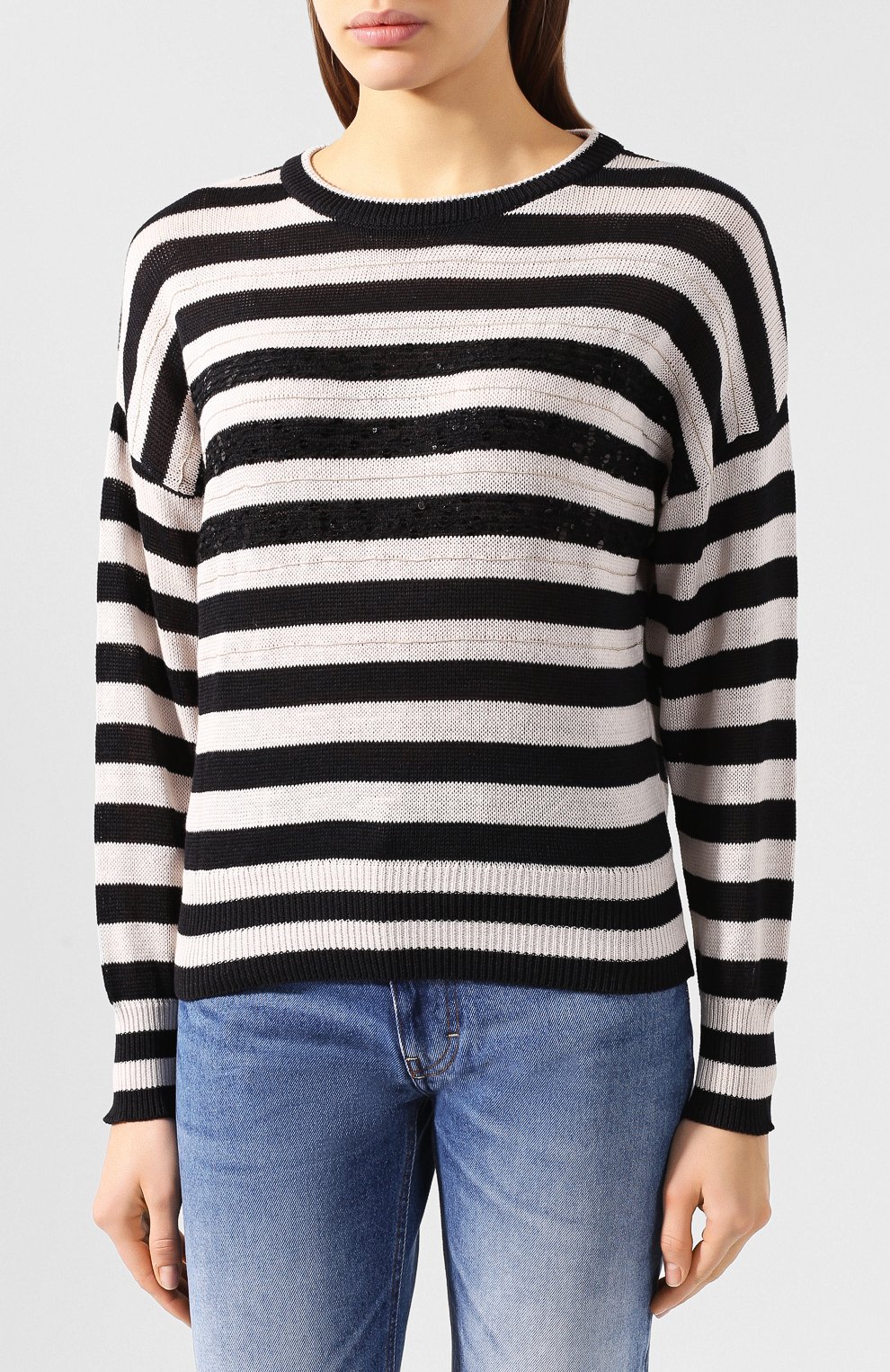 Хлопковый пуловер BRUNELLO CUCINELLI черно-белого цвета по цене 145000 руб., арт. M78764000, фото 3 Хлопковый пуловер BRUNELLO CUCINELLI, арт. M78764000, фото 3