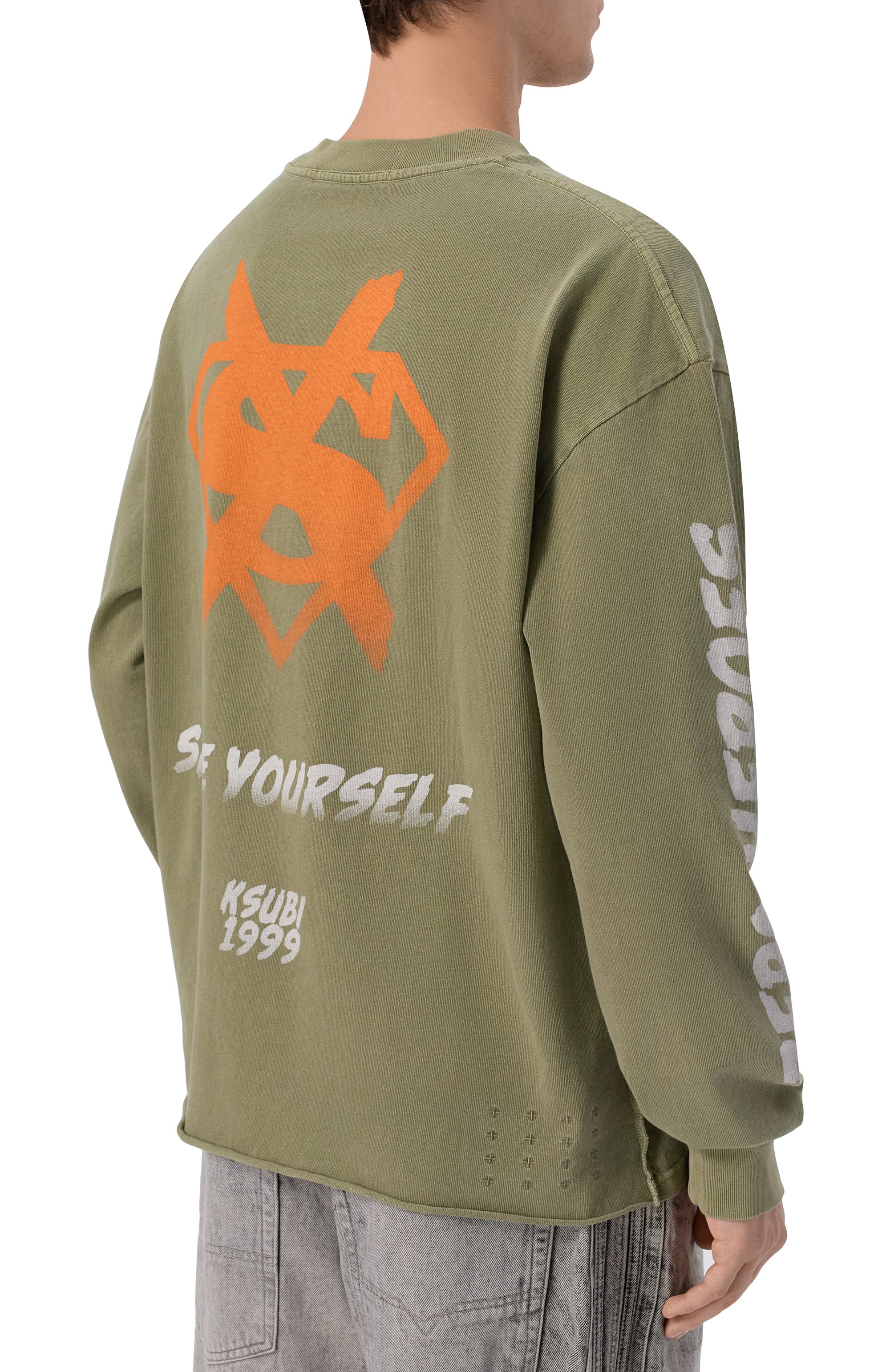 Хлопковый лонгслив KSUBI хаки цвета по цене 18600 руб., арт. MSP26TE029, фото 4 Хлопковый лонгслив KSUBI, арт. MSP26TE029, фото 4