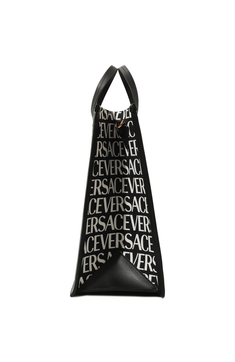 Мужская текстильная сумка-тоут VERSACE черно-белого цвета, арт. 1008913/1A06766 | Фото 4 (Ремень/цепочка: На ремешке; Размер: large; Драгоценные камни: Проставлено; Материал: Текстиль; Материал сплава: Проставлено)
