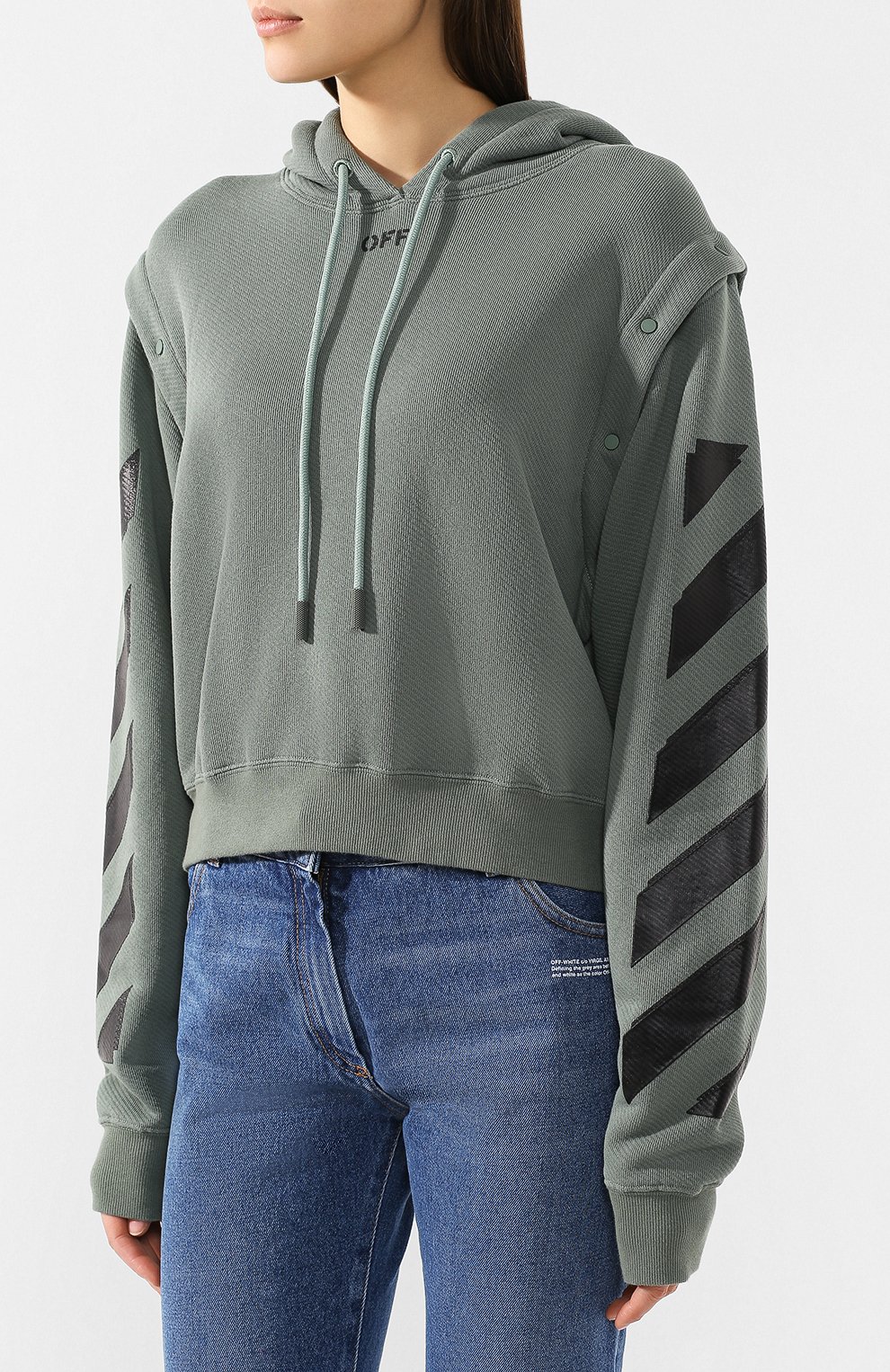 Хлопковое худи OFF-WHITE хаки цвета по цене 58750 руб., арт. 0WBB028R19C480694310, фото 3 Хлопковое худи OFF-WHITE, арт. 0WBB028R19C480694310, фото 3