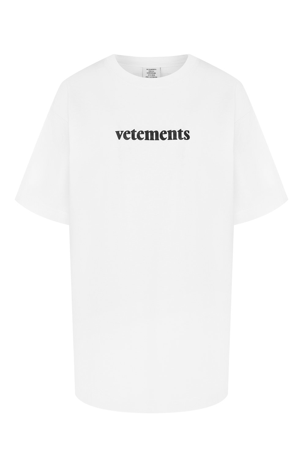 Хлопковая футболка VETEMENTS белого цвета по цене 16450 руб., арт. SS20TR304 1610/W/WHITE, фото 1 Хлопковая футболка VETEMENTS, арт. SS20TR304 1610/W/WHITE, фото 1