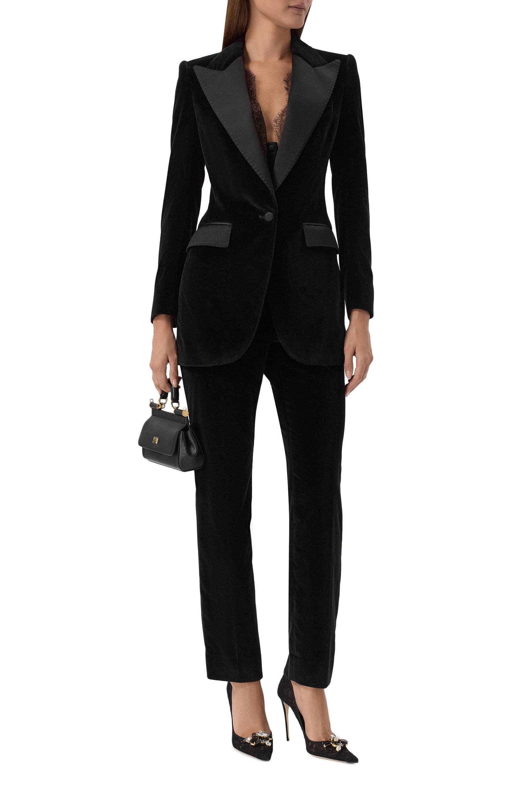 Бархатный жакет DOLCE & GABBANA черного цвета по цене 351500 руб., арт. F2942T/FUVG7, фото 2 Бархатный жакет DOLCE & GABBANA, арт. F2942T/FUVG7, фото 2