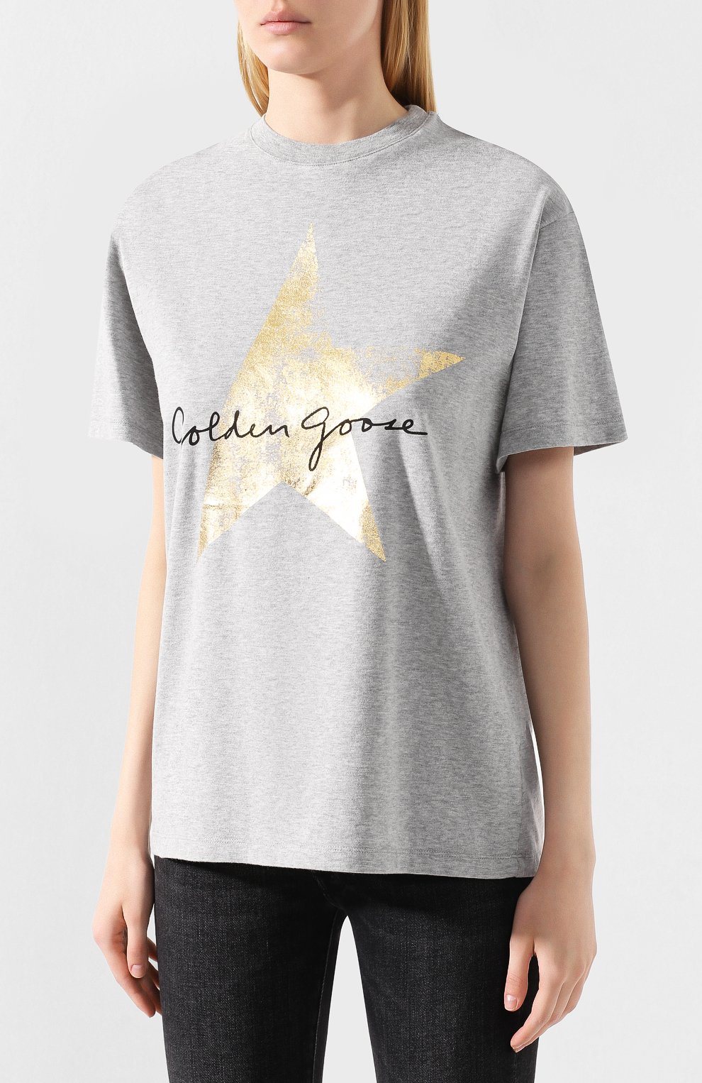 Хлопковая футболка GOLDEN GOOSE DELUXE BRAND серого цвета по цене 10500 руб., арт. G35WP024.L3, фото 3 Хлопковая футболка GOLDEN GOOSE DELUXE BRAND, арт. G35WP024.L3, фото 3