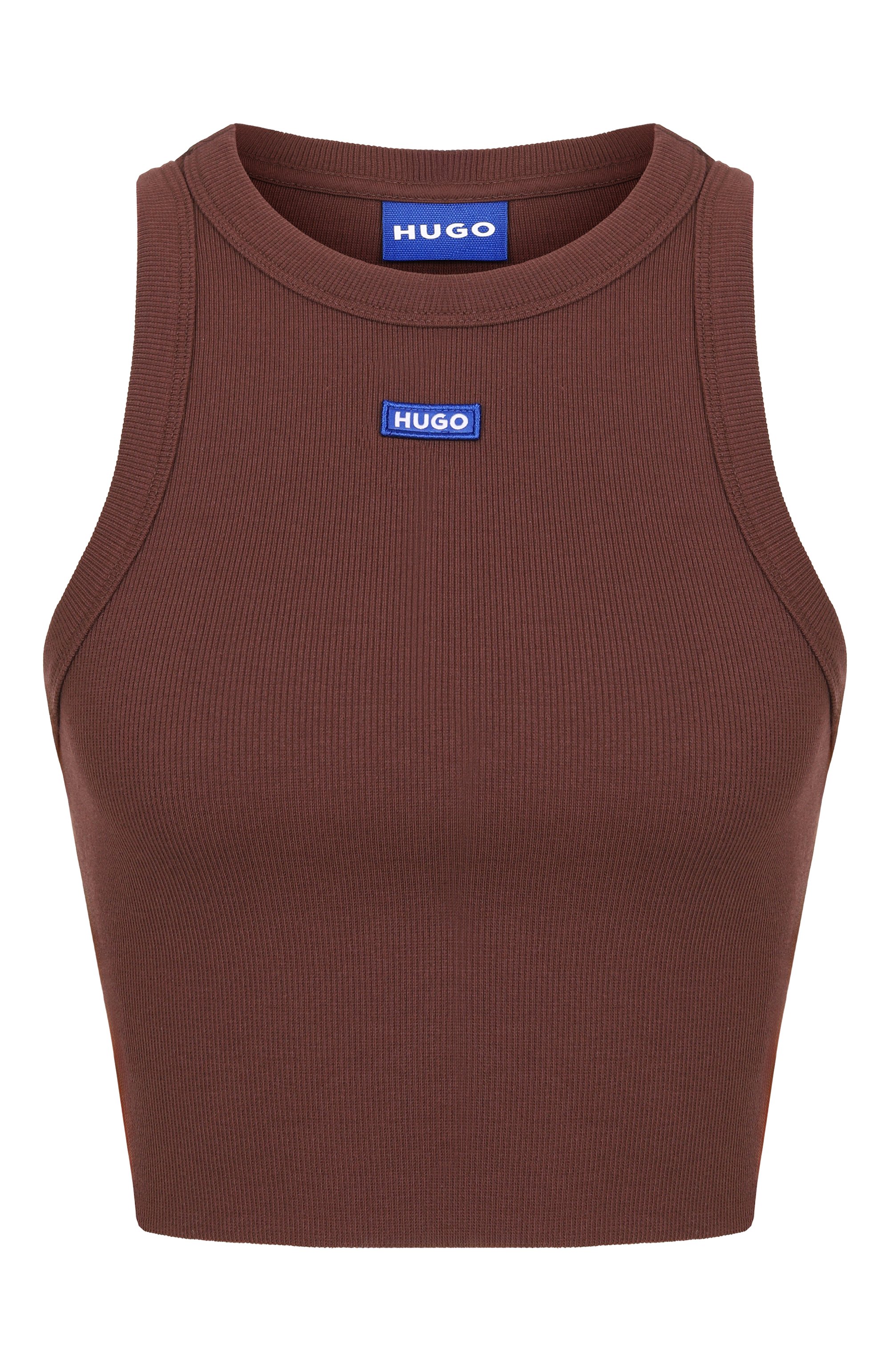 Хлопковый топ HUGO BLUE коричневого цвета по цене 5475 руб., арт. 50511450, фото 1 Хлопковый топ HUGO BLUE, арт. 50511450, фото 1