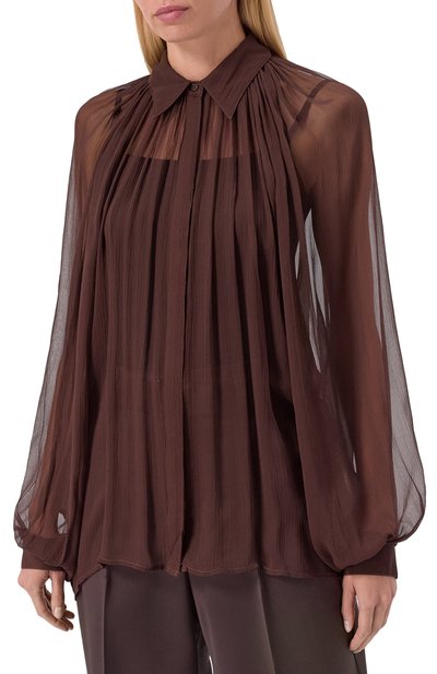 Шелковая блузка JACOB LEE коричневого цвета по цене 99500 руб., арт. WSB2015AW25BW, фото 3 Шелковая блузка JACOB LEE, арт. WSB2015AW25BW, фото 3