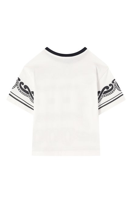 Детская хлопковая футболка DOLCE & GABBANA черно-белого цвета, арт. L4JTHV/G70K3/2-6 | Фото 2 (Рукава: Короткие; Материал сплава: Проставлено; Драгоценные камни: Проставлено)