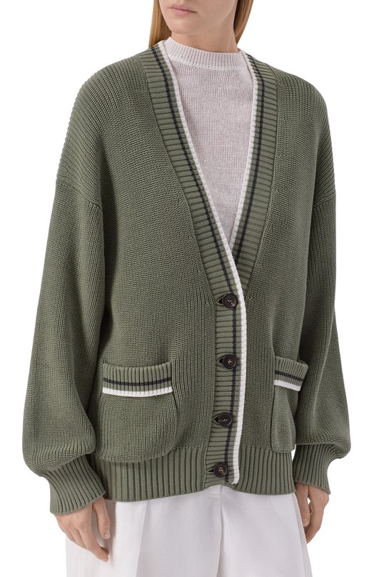 Хлопковый кардиган Brunello Cucinelli M19756306 Хаки  M19756306 Фото 3