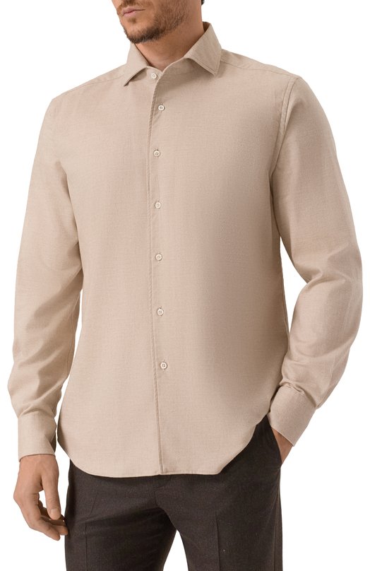 Рубашка из хлопка и кашемира Corneliani 26P156-2611629 Бежевый  26P156-2611629 Фото 3