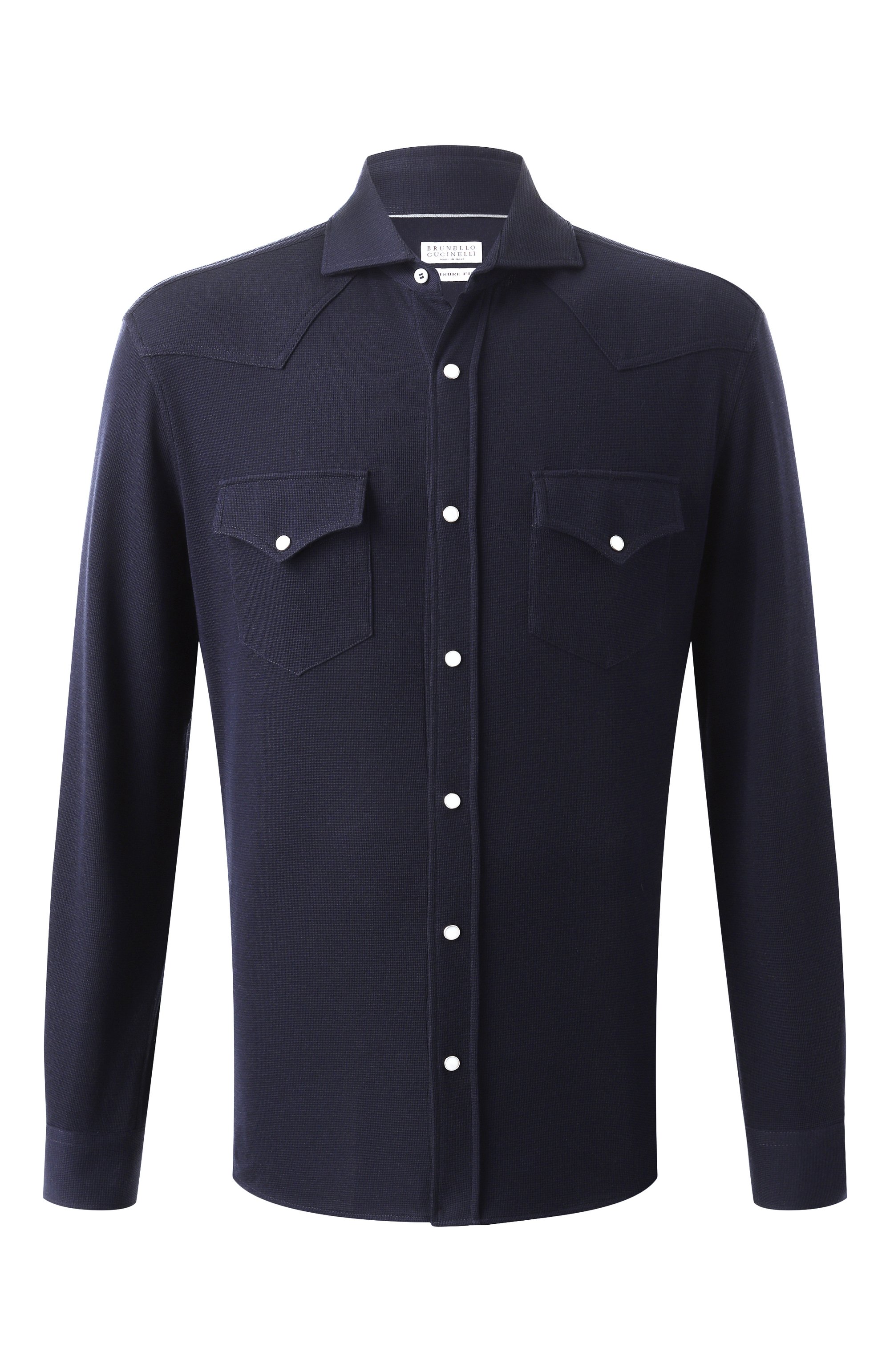 Рубашка из хлопка и шелка BRUNELLO CUCINELLI темно-синего цвета по цене 148500 руб., арт. MW8666666, фото 1 Рубашка из хлопка и шелка BRUNELLO CUCINELLI, арт. MW8666666, фото 1