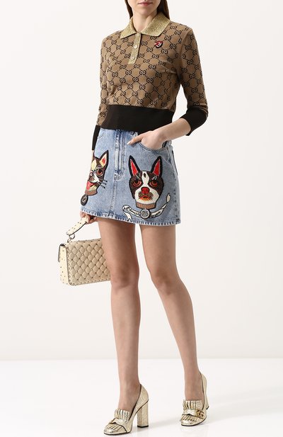 Джинсовая мини-юбка с вышивкой GUCCI, арт. 467267/XRA38, фото 2