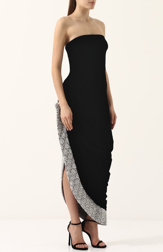 Шелковое платье-бюстье асимметричного кроя Oscar de la Renta Чёрный, фото 3