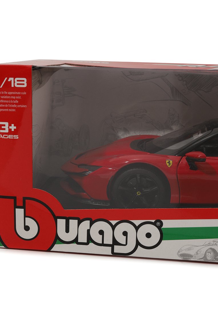 Детского коллекционная машинка ferrari sf90 stradale 1:18 BBURAGO красного цвета, арт. 18-16015 | Фото 4 (Региональные ограничения белый список (Axapta Mercury): Не проставлено; Нос: Не проставлено; Игрушки: Машинки - гоночные)