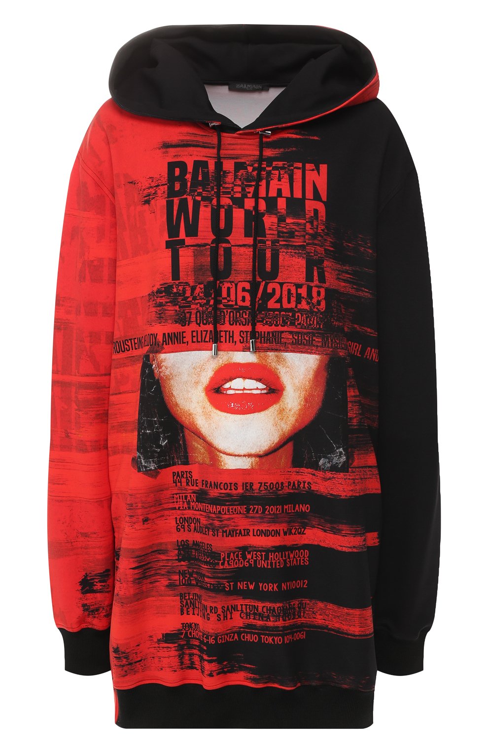 Худи с принтом BALMAIN красного цвета по цене 178500 руб., арт. RF26374/I113, фото 1 Худи с принтом BALMAIN, арт. RF26374/I113, фото 1