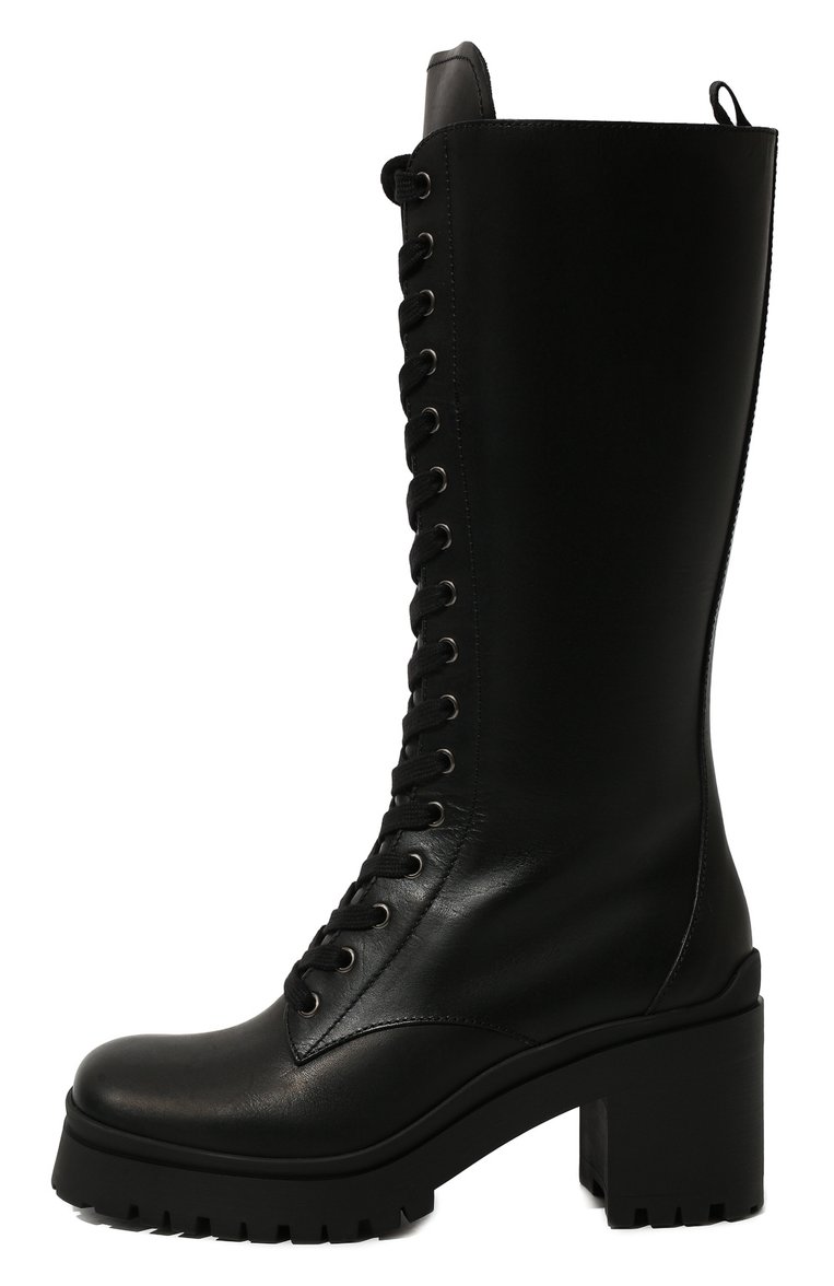 Женские кожаные сапоги MIU MIU черного цвета, арт. 5W227D-3KL9-F0002-080 | Фото 4 (Подошва: Платформа; Каблук тип: Устойчивый; Каблук высота: Средний; Материал утеплителя: Без утеплителя; Высота голенища: Высокие; Нос: Не проставлено; Материал внешний: Натуральная кожа)