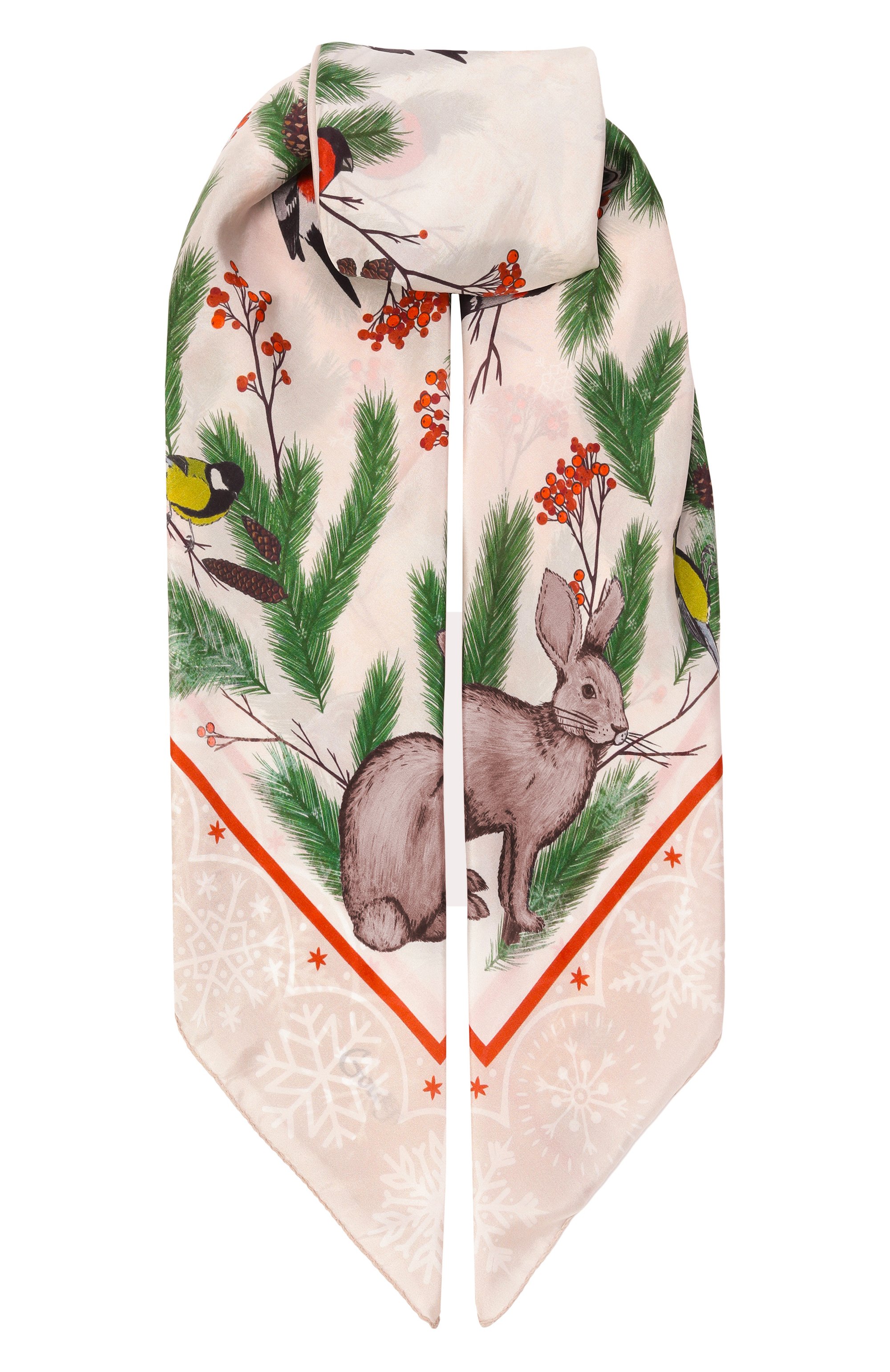 Шелковая шаль зимний лес GOURJI кремового цвета по цене 22980 руб., арт. 91133437/61108, фото 1 Шелковая шаль зимний лес GOURJI, арт. 91133437/61108, фото 1