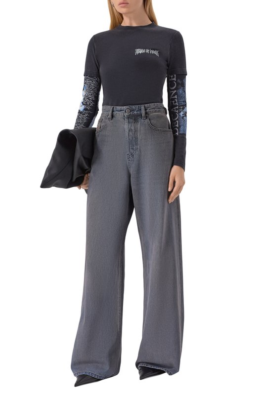 Хлопковый лонгслив VETEMENTS WCF76LS970B Чёрный  WCF76LS970B Фото 2