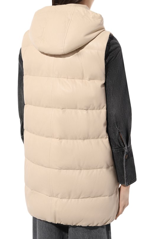 Пуховый кожаный жилет Brunello Cucinelli MPNPI9624P Кремовый  MPNPI9624P Фото 4
