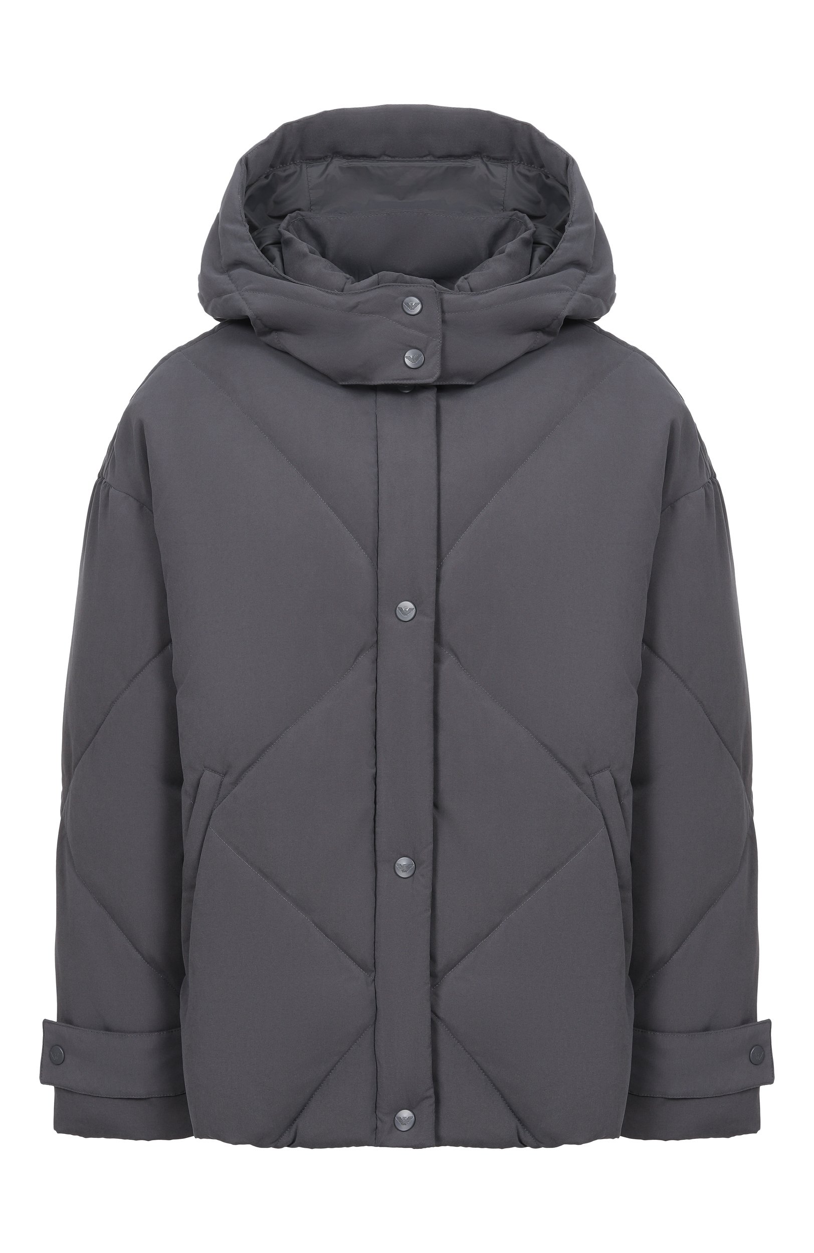 Пуховик EMPORIO ARMANI темно-серого цвета по цене 92600 руб., арт. EW001386/AF24387, фото 1 Пуховик EMPORIO ARMANI, арт. EW001386/AF24387, фото 1