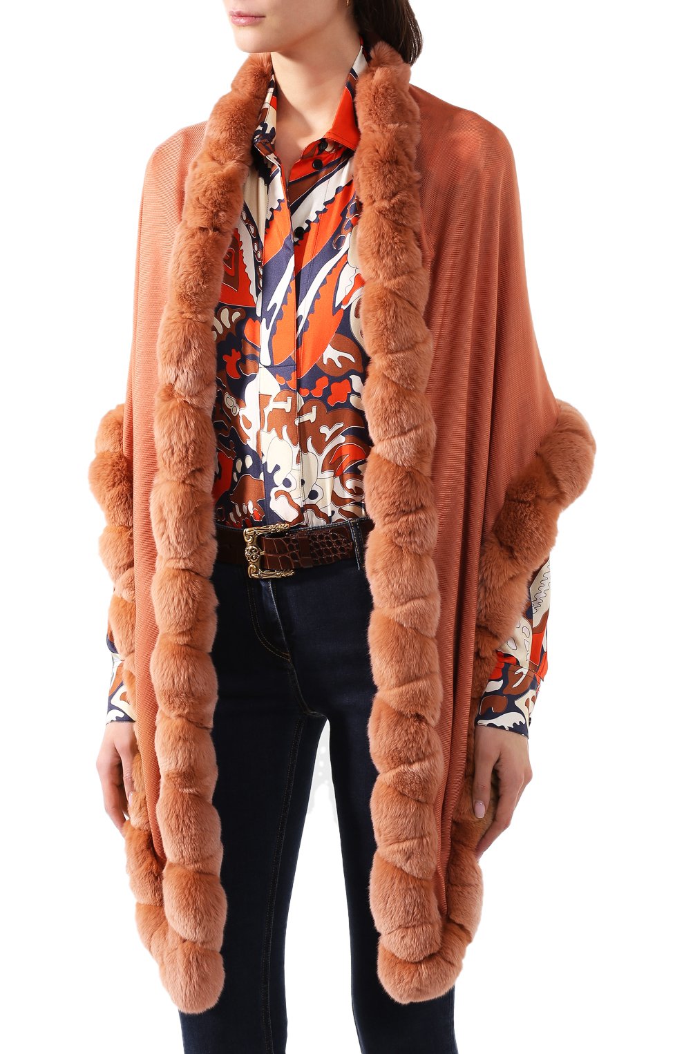 Кашемировая шаль с мехом шиншиллы LORO PIANA, арт. FAI8699, фото 3