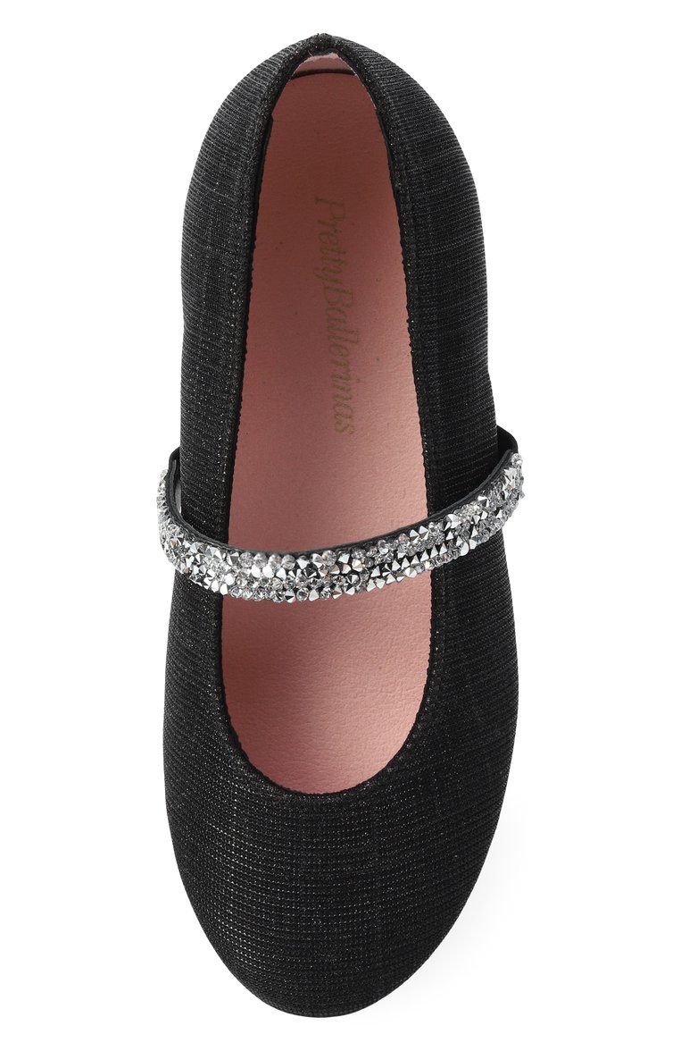 Детские текстильные балетки PRETTY BALLERINAS черного цвета, арт. 51794 | Фото 4 (Автоматизация состава: Проставлено; Материал внутренний: Натуральная кожа; Материал внешний: Текстиль; Нос: Не проставлено)
