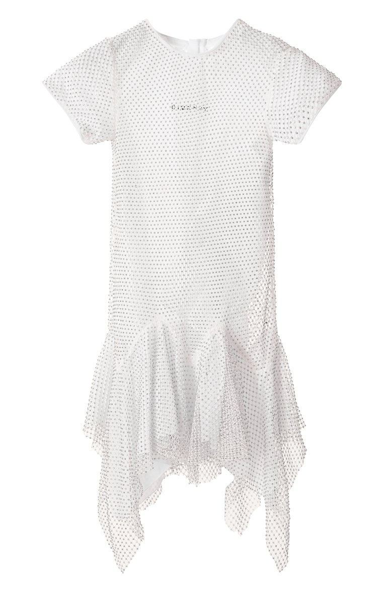 Детское платье GIVENCHY белого цвета, арт. H30792 | Фото 1 (Рукава: Короткие; Материал подклада: Хлопок; Девочки Кросс-КТ: Платье-одежда; Случай: Повседневный; Материал внешний: Синтетический материал; Автоматизация состава: Проставлено; Автоматизация ТО: Проставлено; Ростовка одежда: 7 лет | 122 см, 9 лет | 134 см, 12 лет | 152 см, 13 - 15 лет | 158 см)