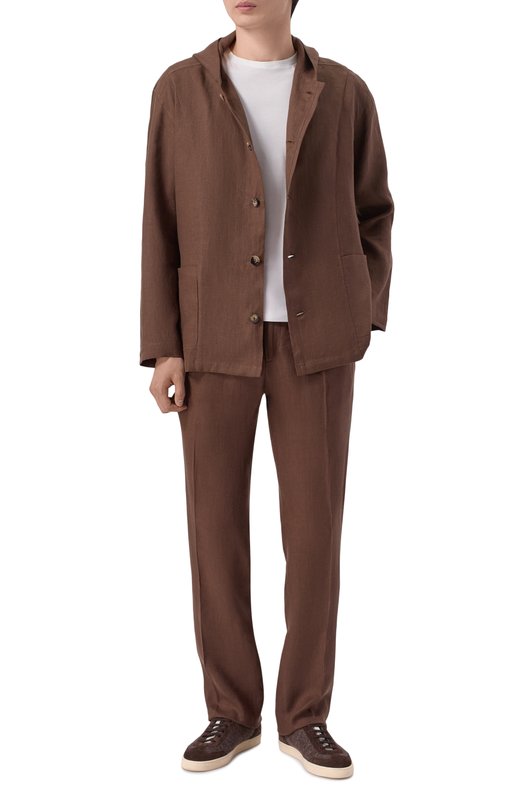 Льняные брюки Kiton UPN01H09690 Коричневый  UPN01H09690 Фото 2