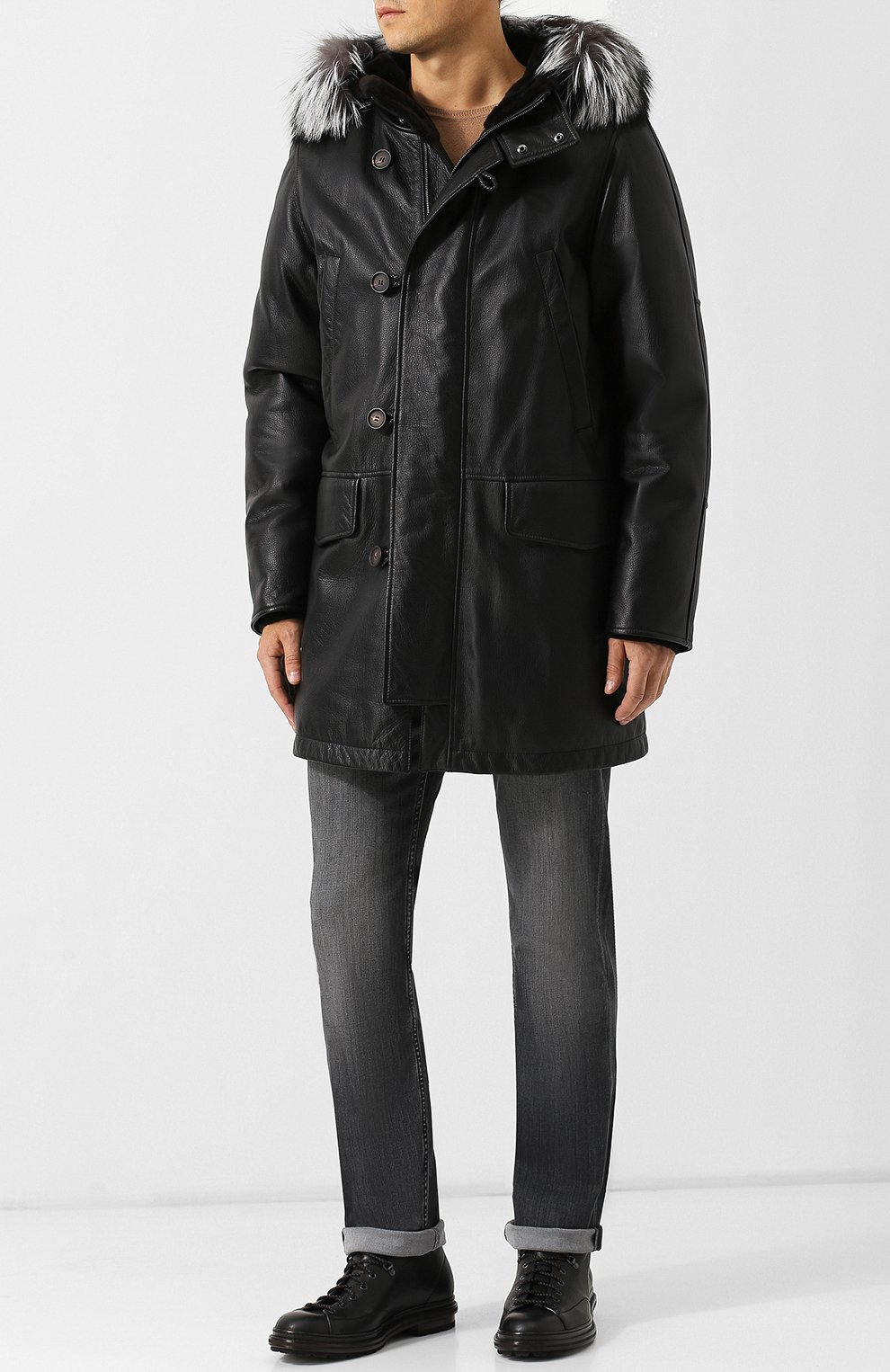 Кожаный пуховик с отделкой из нутрии и лисы BRIONI, арт. PUD40L/07714, фото 2