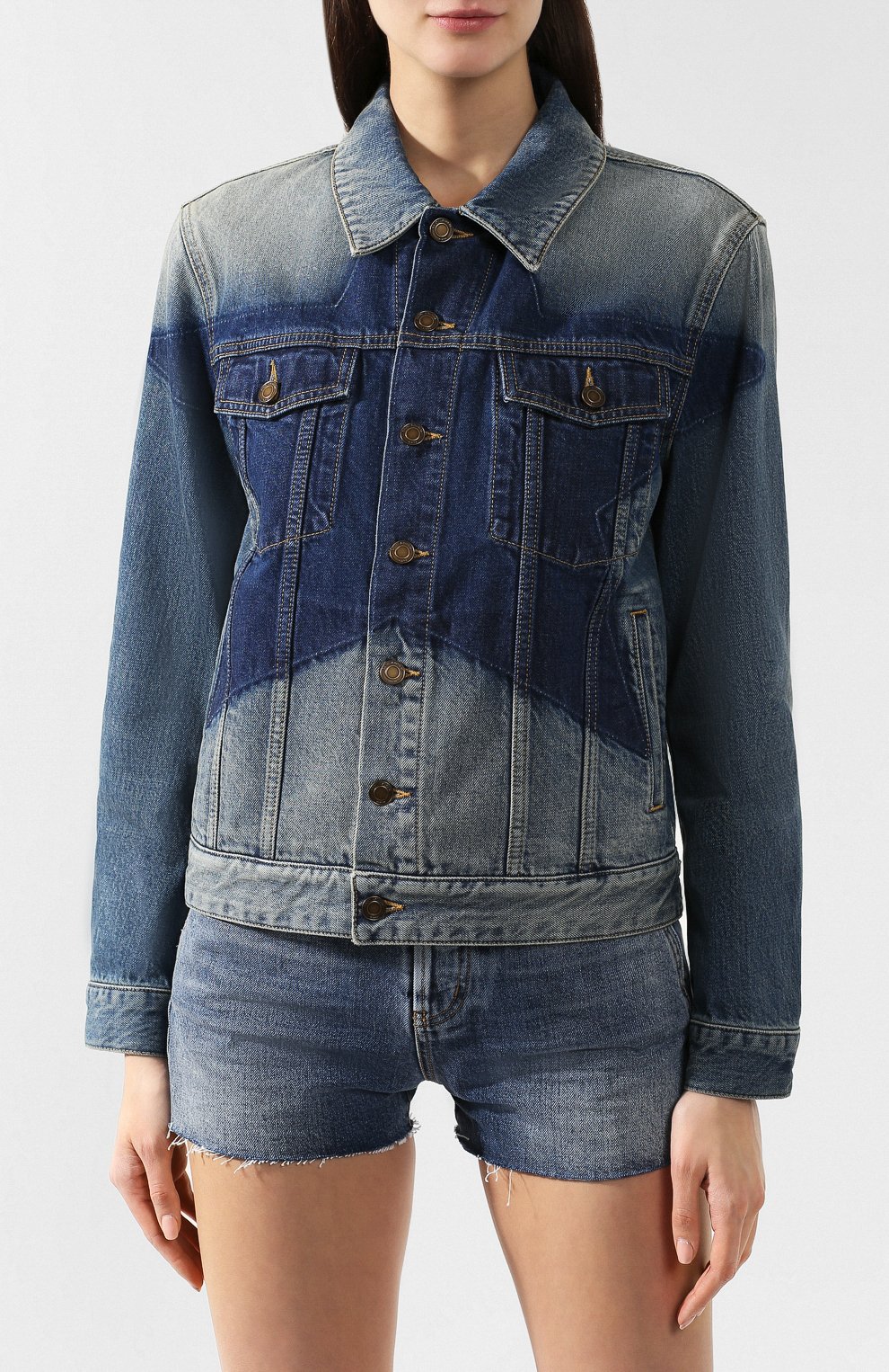 Джинсовая куртка SAINT LAURENT синего цвета по цене 180500 руб., арт. 546237/Y883A, фото 3 Джинсовая куртка SAINT LAURENT, арт. 546237/Y883A, фото 3