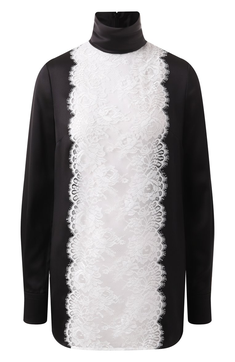 Женский топ из шелка и вискозы DOLCE & GABBANA черно-белого цвета, арт. F7AK0T/FU1AU | Фото 1 (Рукава: Длинные; Материал внешний: Шелк; Длина (для топов): Удлиненные; Кросс-КТ: костюм; Стили: Романтичный; Автоматизация ТО: Проставлено; Автоматизация состава: Проставлено; Размерность: Идёт в размер; Re-sync: On)