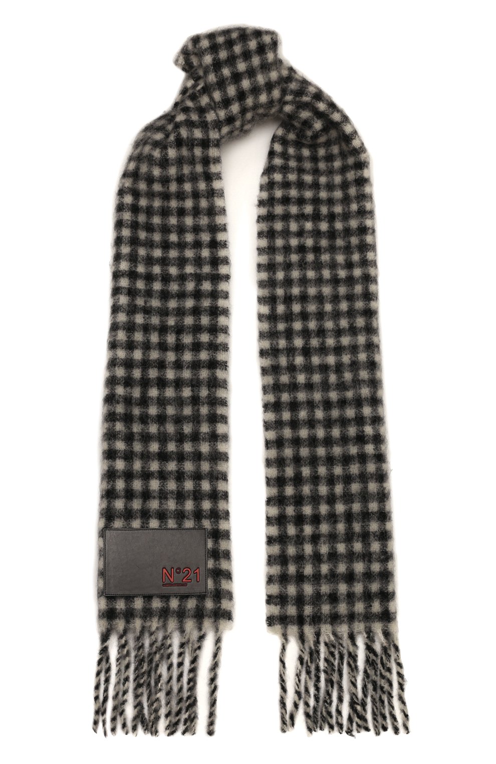Шерстяной шарф N21 черно-белого цвета по цене 24600 руб., арт. 22I N2M1/6902/6976, фото 1 Шерстяной шарф N21, арт. 22I N2M1/6902/6976, фото 1