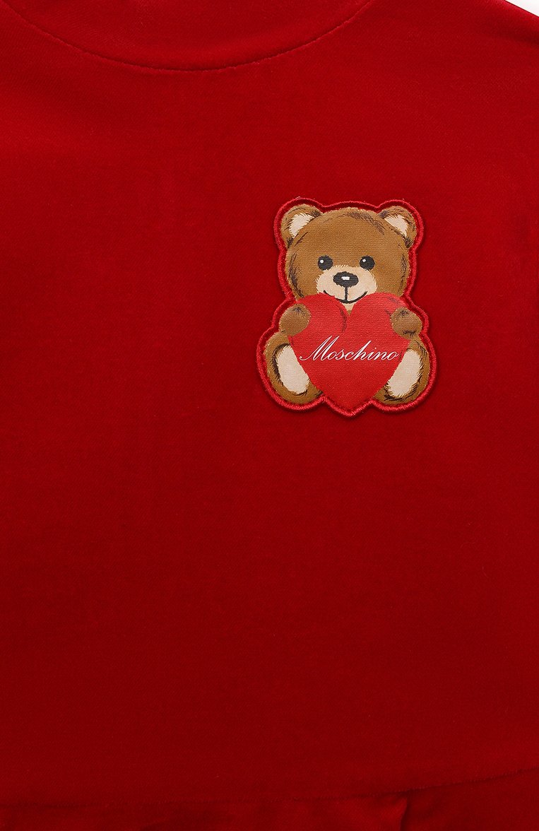 Детское хлопковое платье MOSCHINO красного цвета, арт. HDV0DG/LWA03/4A-8A | Фото 3 (Рукава: Короткие; Материал внешний: Хлопок; Случай: Повседневный; Автоматизация ТО: Проставлено; Автоматизация состава: Проставлено)