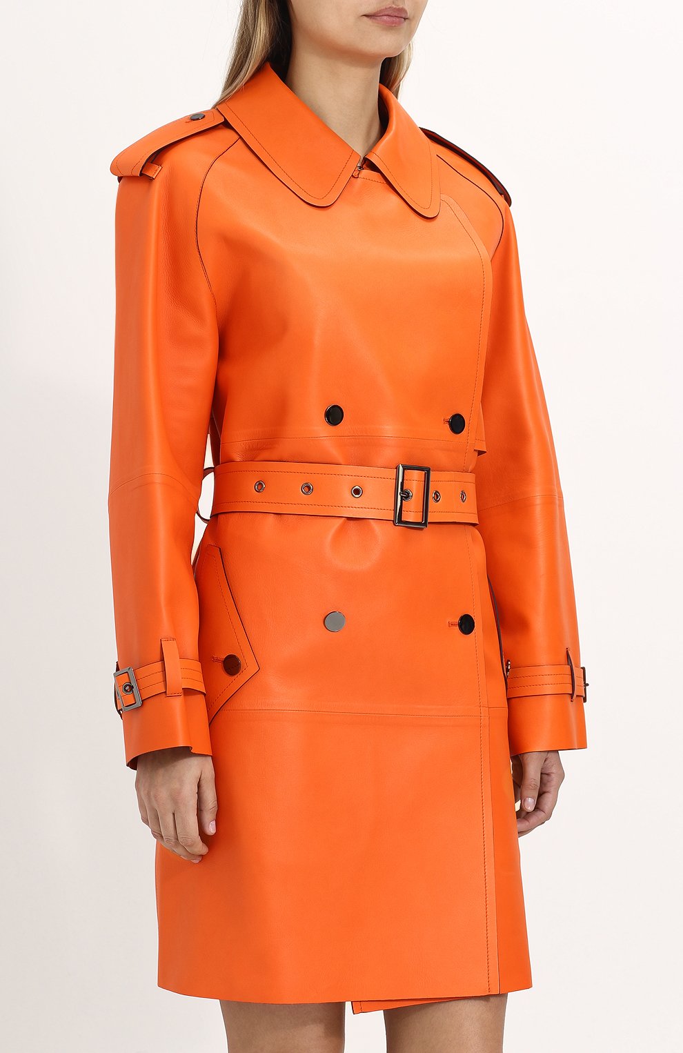 Кожаное пальто с поясом TOM FORD оранжевого цвета по цене 899000 руб., арт. CPL650-LEX181, фото 3 Кожаное пальто с поясом TOM FORD, арт. CPL650-LEX181, фото 3