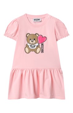 Женский хлопковое платье MOSCHINO светло-розового цвета, арт. MDV0CK/LBA00 | Фото 1 (Материал сплава: Проставлено; Нос: Не проставлено; Тематический товар: Teddy Bear; Материал внешний: Хлопок; Ростовка одежда: 9 мес | 74 см, 12 мес | 80 см, 36 мес | 98 см, 18 мес | 86 см, 24 мес | 92 см)