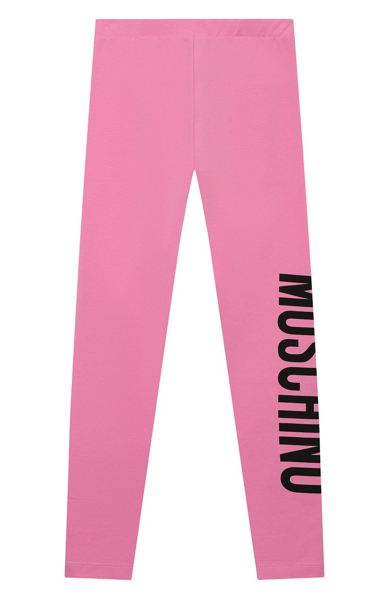 Детские хлопковые леггинсы MOSCHINO розового цвета, арт. HLP03U/LBA00/10A-14A | Фото 1 (Материал внешний: Хлопок; Региональные ограничения белый список (Axapta Mercury): RU; Случай: Повседневный; Девочки Кросс-КТ: Леггинсы-одежда; Нос: Не проставлено; Ростовка одежда: 10 - 11 лет | 140 - 146см, 12 лет | 152 см, 13 - 15 лет | 158 см)