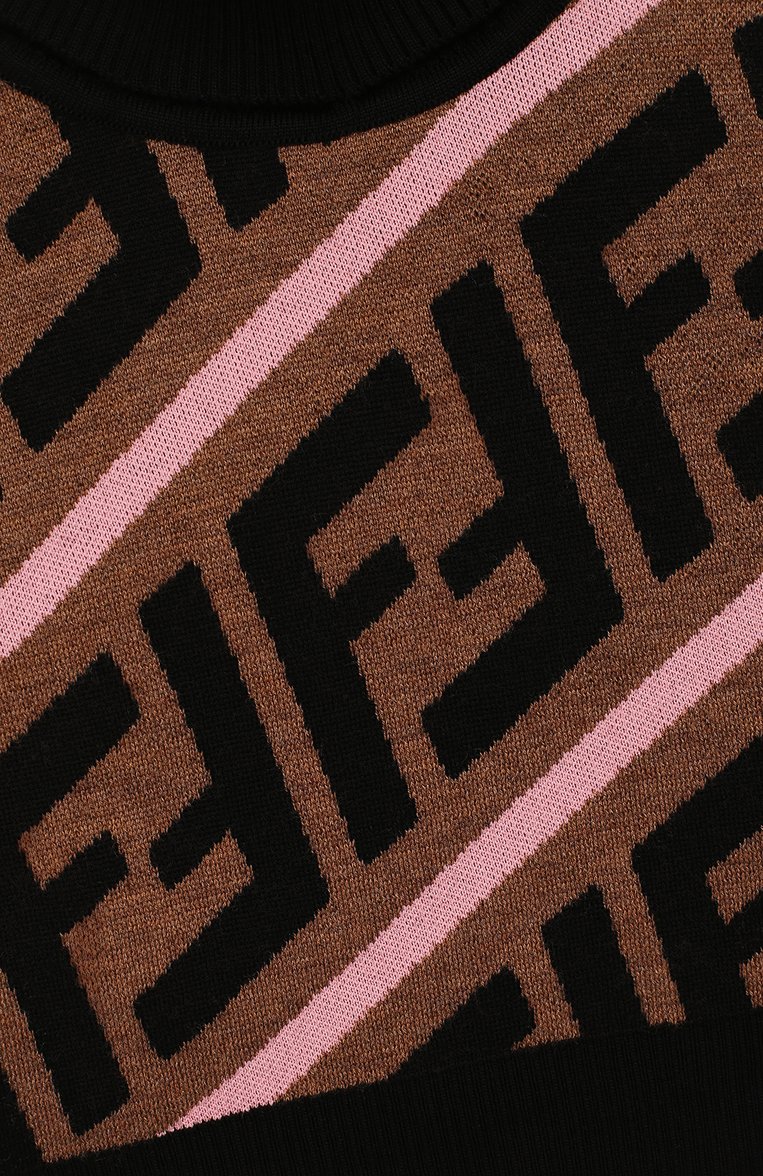 Детский укороченный свитер из шерсти FENDI коричневого цвета, арт. JFG051/A8L7/3A-5A | Фото 3 (Статус проверки: Проверено; Материал внешний: Шерсть; Рукава: Длинные; Принт: С принтом; Девочки Кросс-КТ: Свитер-одежда; Материал сплава: Проверено, Проставлено; Драгоценные камни: Проставлено; Ростовка одежда: 4 года | 104 см, 5 лет | 110 см)