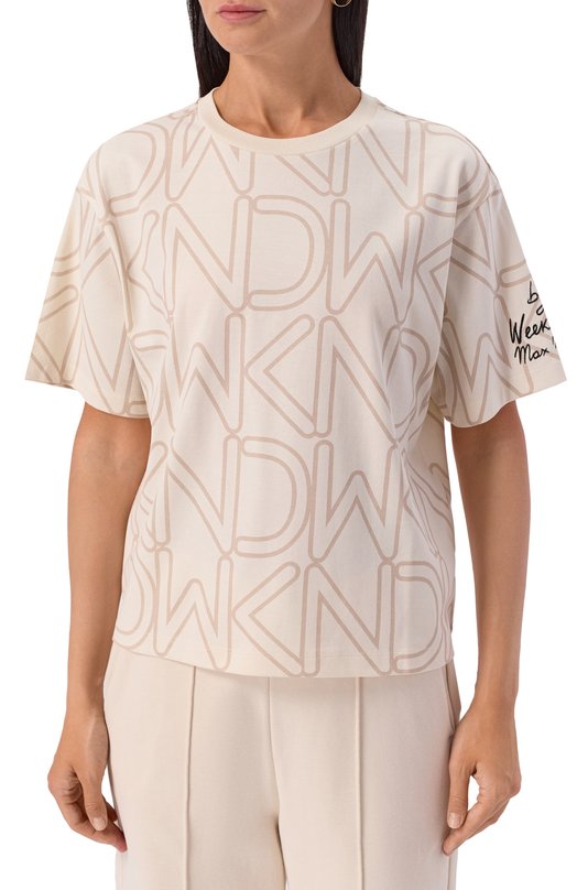Хлопковая футболка Weekend Max Mara ACLINE Кремовый  ACLINE Фото 3